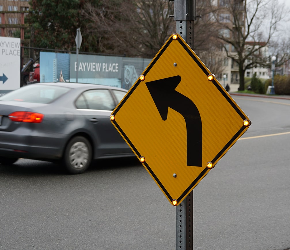 led enhanced curve ahead sign installation