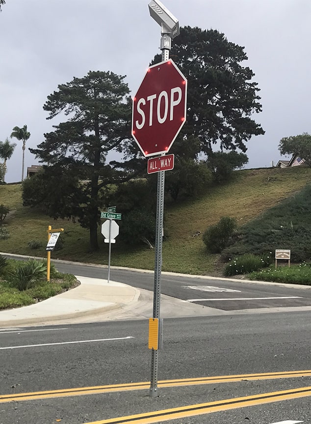 oceanside ca led flashing stop sign closeup