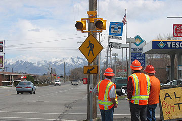 Carmanah's R247C R820C solar-powered LED pedestrian crossing beacons installed by the Utah Department of Transportation