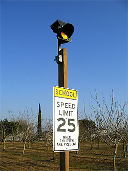 Carmanah's R829C solar-powered school zone flashing beacon installed in Stanislaus County, CA.