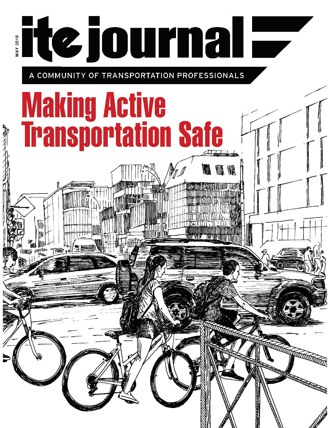 May 2018 ITE Journal cover, showing the headline Making Active Transportation Safe