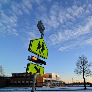 school zone rectangular rapid flashing crosswalk beacon