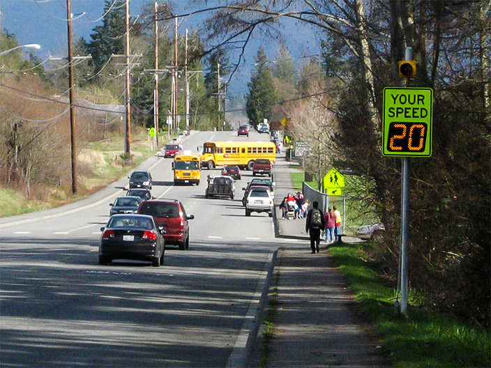 speedcheck radar speed sign at a school in mt vernon, washington