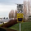 speedcheck solar-powered radar speed sign installation with digits flashing 25
