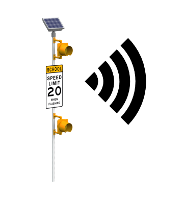 school zone beacon with wireless connectivity icon