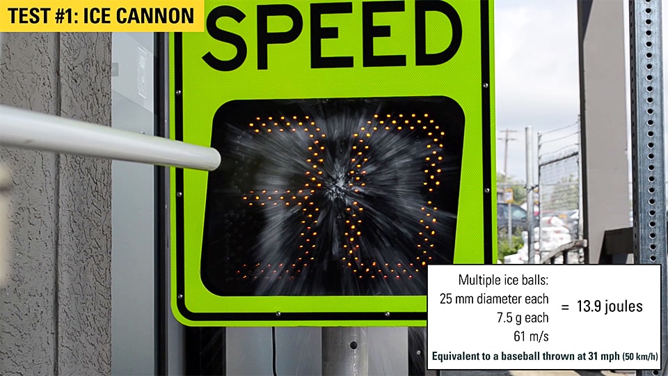 speedcheck radar speed sign ice cannon test