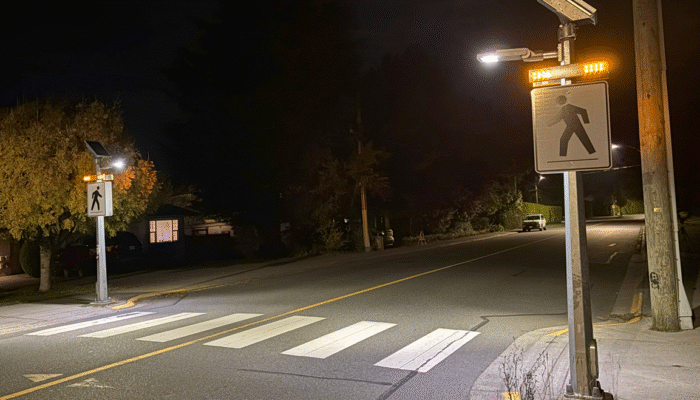 Crosswalk lighting a crosswalk at night